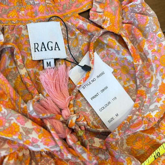 Raga Shalina Ruffle Tassel Tie Collar Satin Maxi Dress Orange Pink Sz Med NWT - Picture 7 of 9